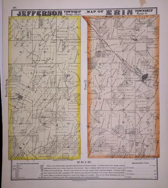 1871 Plat Map ~ ERIE - JEFFERSON Twp., STEPHENSON Co., ILLINOIS (14x17)-#007