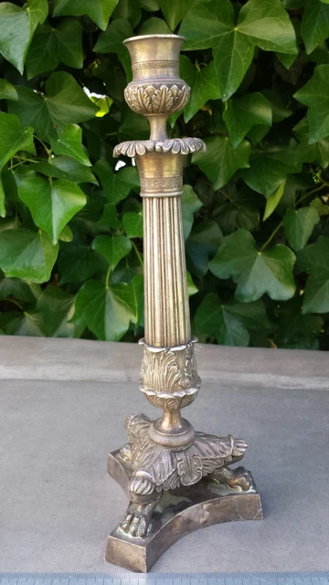 Ancien Bougeoir en Métal Finition Argent H 33 cm - Vintage French Finds