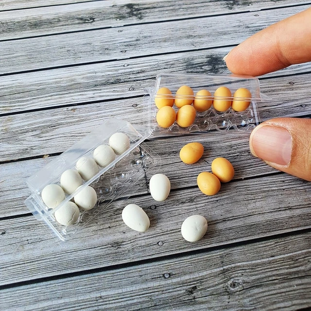 Dollhouse Miniatures Chicken Eggs Tray Kitchen Grocery Shop Supply decor 2 Set