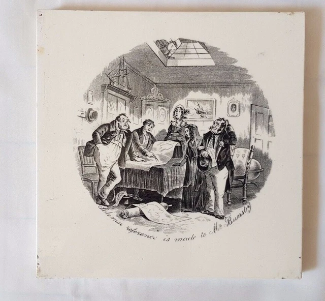 19TH C 'SOLEMN REFERENCE... ' charles dickens 6 INCH english TILE
