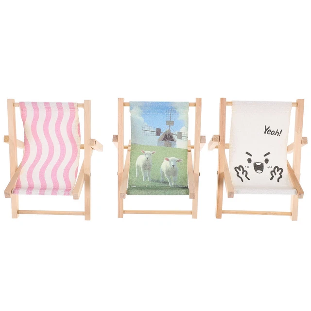 3 Pcs Wood Mini Beach Chair Dollhouse Folding Desk Cellphone Holder