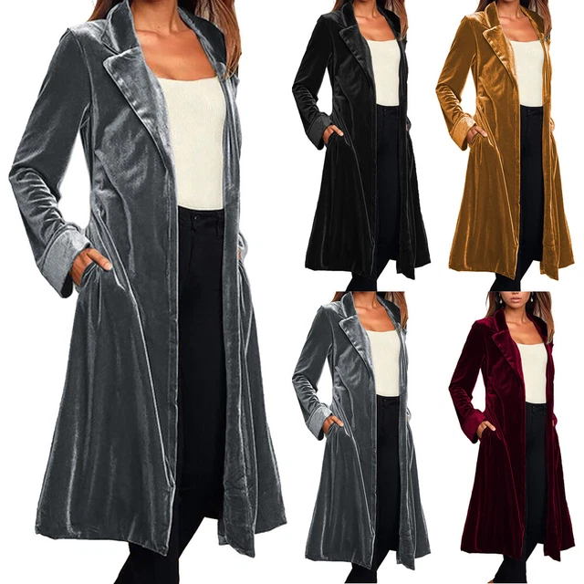 FEMME REVERS BRILLANT Velours Manteau Long Ouvert Avant Maxi Gilet