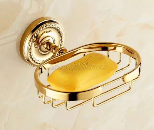 Gold Color Brass Wall Mounted Bathroom Accessory Soap Dish Basket Holder eba607