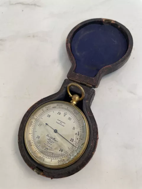 Antique Pocket Compensated Barometer Tycos Short & Mason England Leather Case