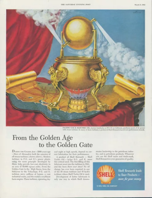 1952 Shell Research 1st Steam Turbine PG&E Turbo Oil Vintage Print Ad SP10