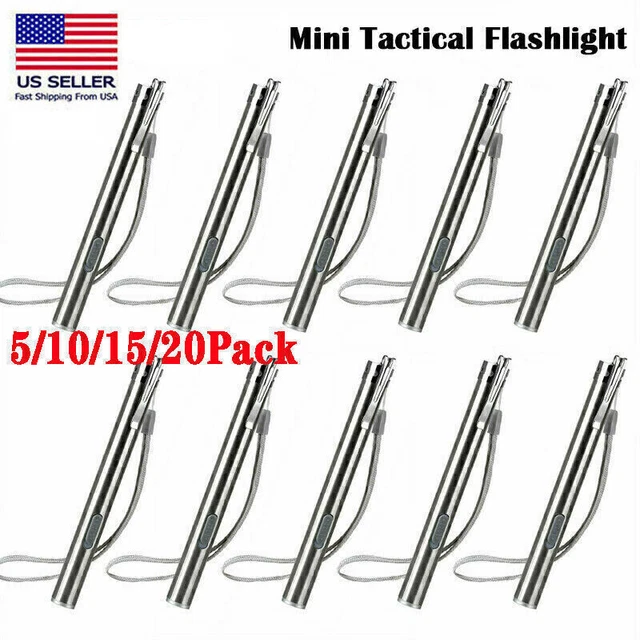 1-20X LED USB Rechargeable Mini Flashlight Stainless Steel Pen Light 1000 Lumens