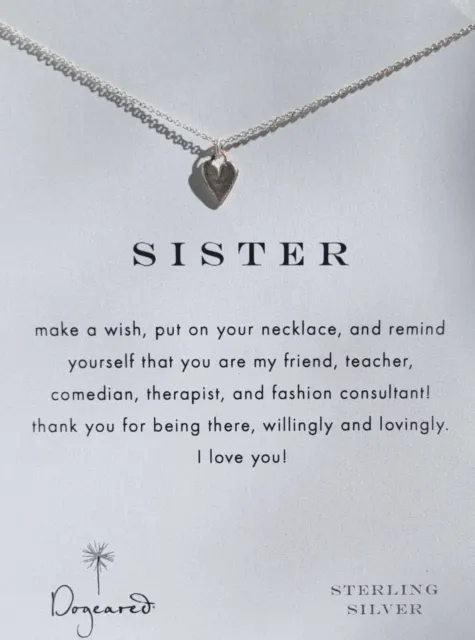 Dogeared Make A Wish Sister Heart Charm Necklace 16 in Sterling Silver Chain