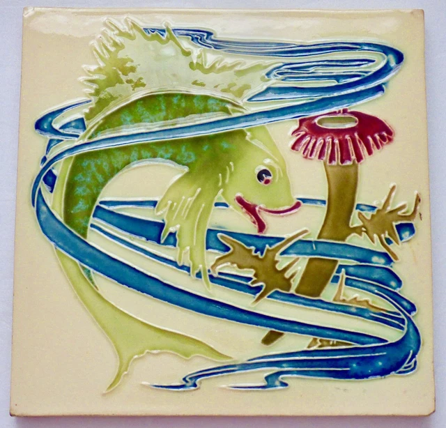 ° Rare beautiful huge FISH Art Nouveau Facade Tile Jugendstil Hasselt Carreau