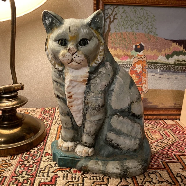 Vintage Antique Cast Iron Sitting Cat Doorstop