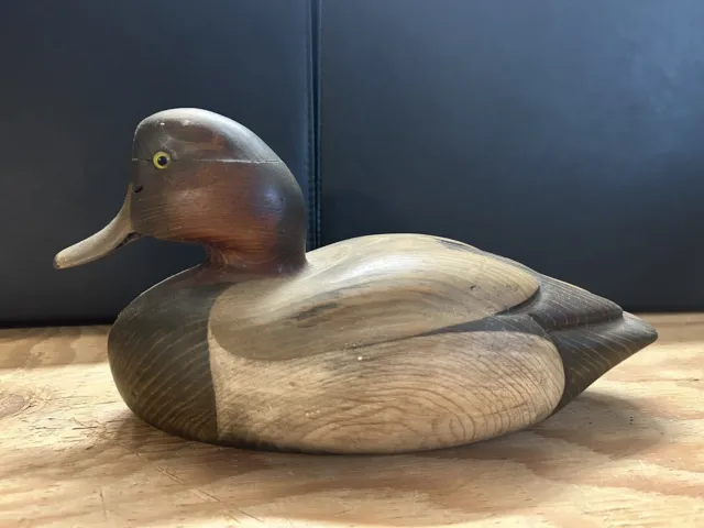Rare Tom Taber Carved Wooden Redhead Duck Decoy