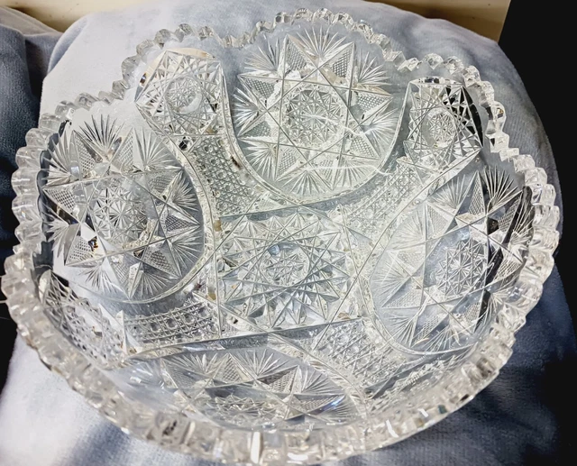 American Brilliant Cut Crystal 8" Hobstar Deep Bowl