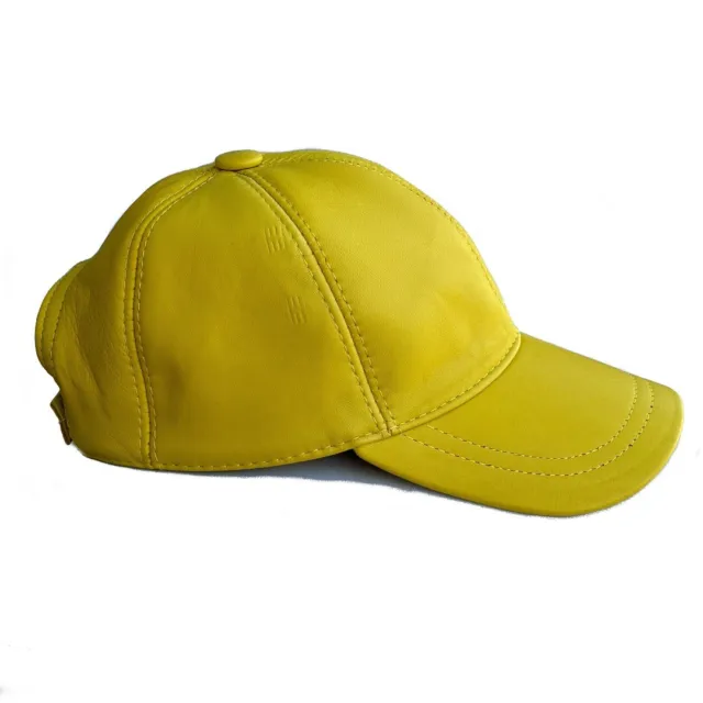 Lemon 100% Genuine Real Lambskin Leather Baseball Cap Hat