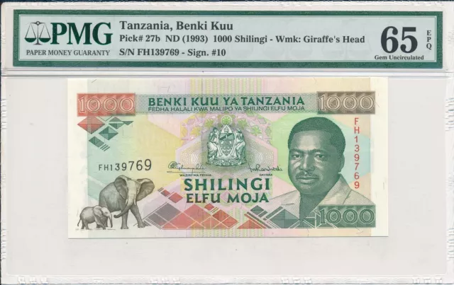 Benki Kuu Tanzania  1000 Shilingi ND(1993)  PMG  65EPQ