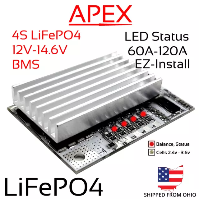 4S 100A 12V 16.8V Li-ion LiPo Lithium BMS LED Heatsink Battery