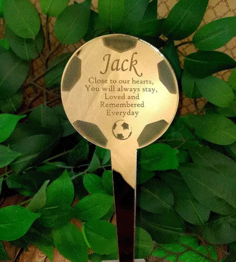 Football Memorial stake Personalised details Grave side cemetery decoration