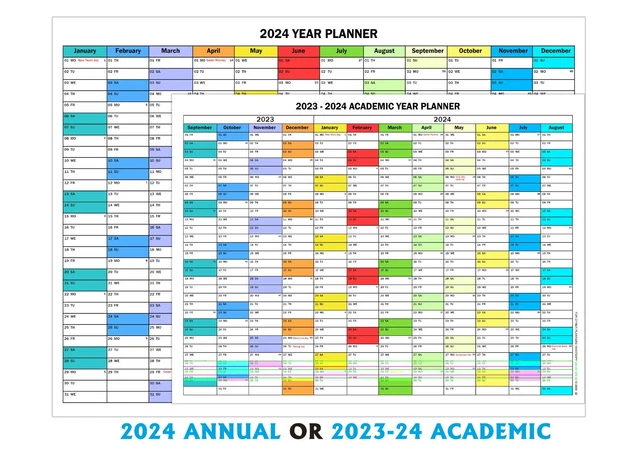 2024 WALL CALENDAR Planner Annual 2024, Mid-Year 2023-2024, Student
