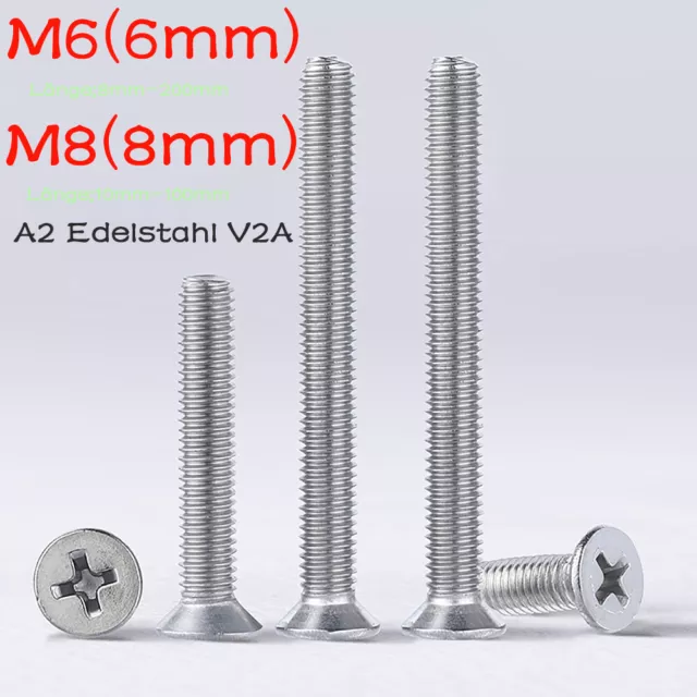 M6 M8 DIN 965 Senkschrauben mit Kreuzschlitz A2 Edelstahl H Senkkopf-Schraube