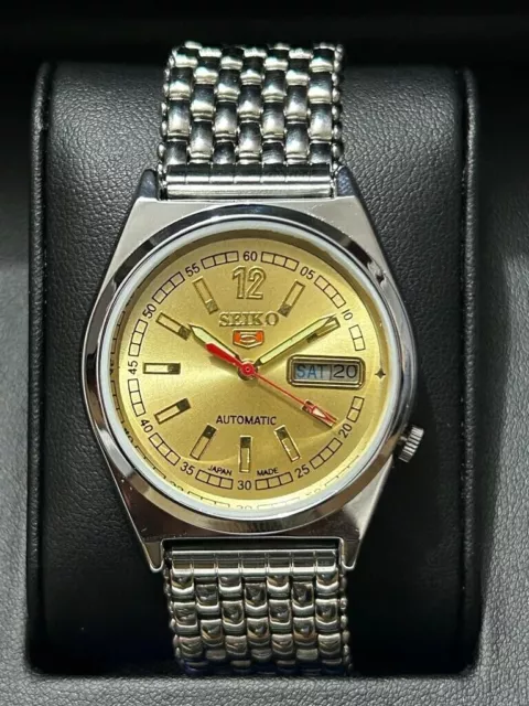 Seiko 5 Reloj de pulsera automático para hombre con esfera dorada y fecha,... 2