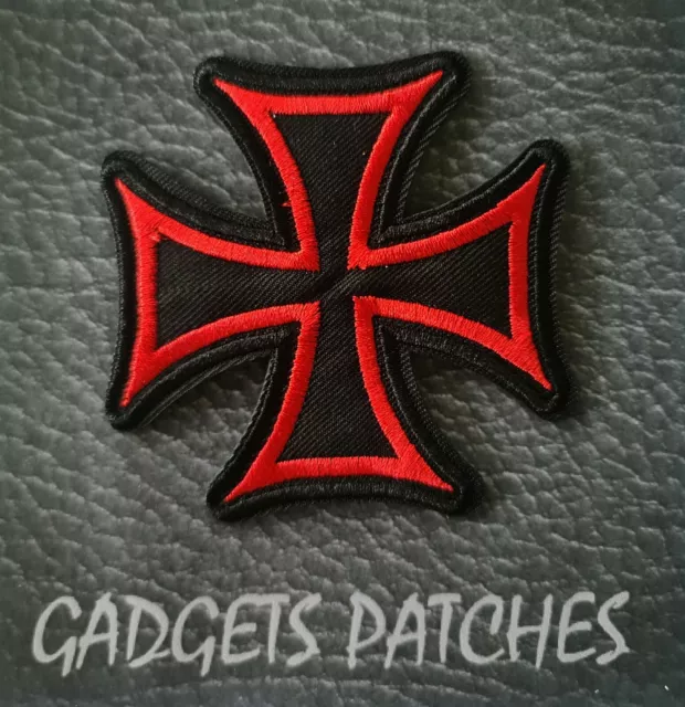 IRON CROSS BLACK & RED PATCH - Embroidered Maltese Gothic BADGE IRON-ON