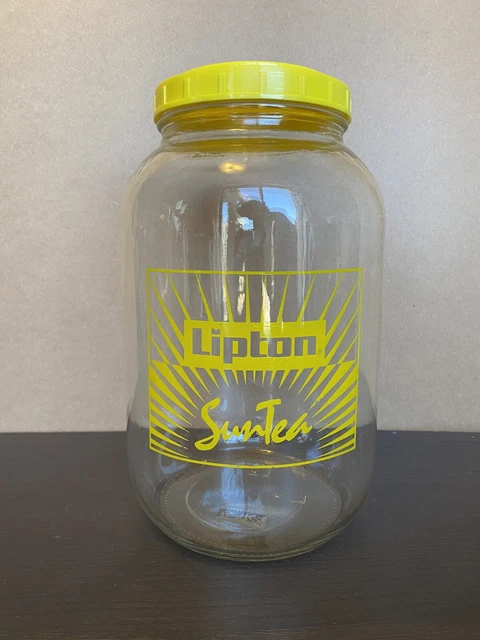Vintage Lipton Sun Tea Iced Tea Jar ~ 1 Gallon Jug Yellow Screw On Lid 10.5" H
