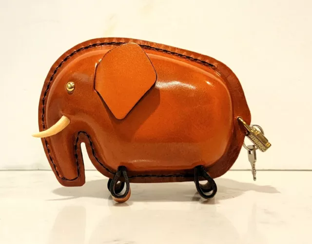 Original Kounoike Vintage Leather Elephant Piggy Bank