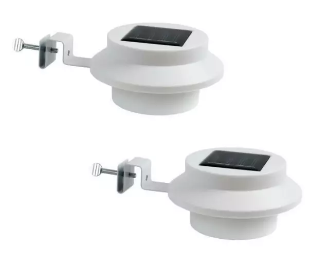 2 pack WHITE Solar LED Gutter Mount Safety Outdoor Landscape Light Dusk Auto On
