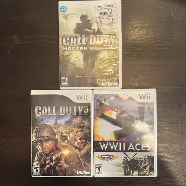 Game Lot Of 3 Nintendo Wii War Game Call Of Duty 3 And Modern Warfare, WWII Aces