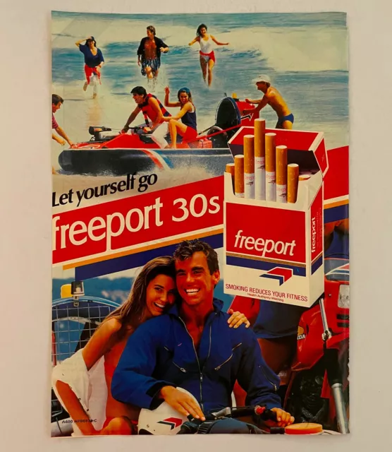 Freeport 30s Cigarettes People Beach Air Boat Inflatable ~ Vintage PRINT AD 1988