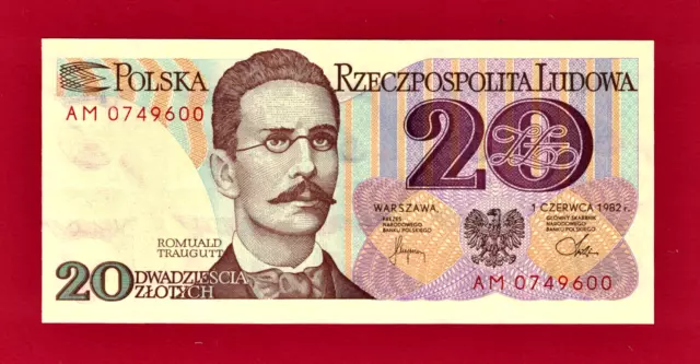 20 ZLOTYCH 1982 POLAND UNC NOTE P-149a.2 Two Letter Prefix - Serie's Last Issue