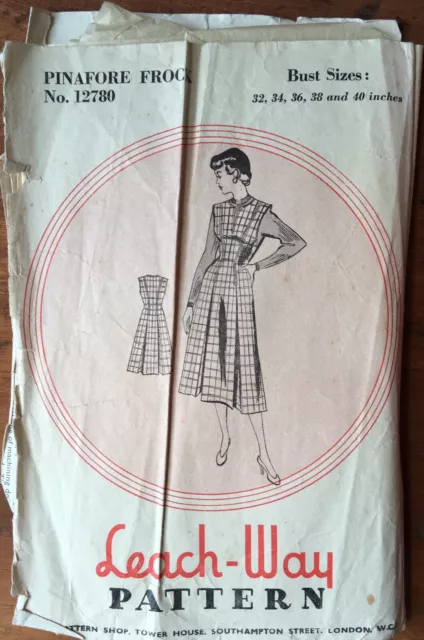 1950’s Vintage Leach-Way 12780 Pinafore Dress Sewing Pattern Size 34”Bust RARE