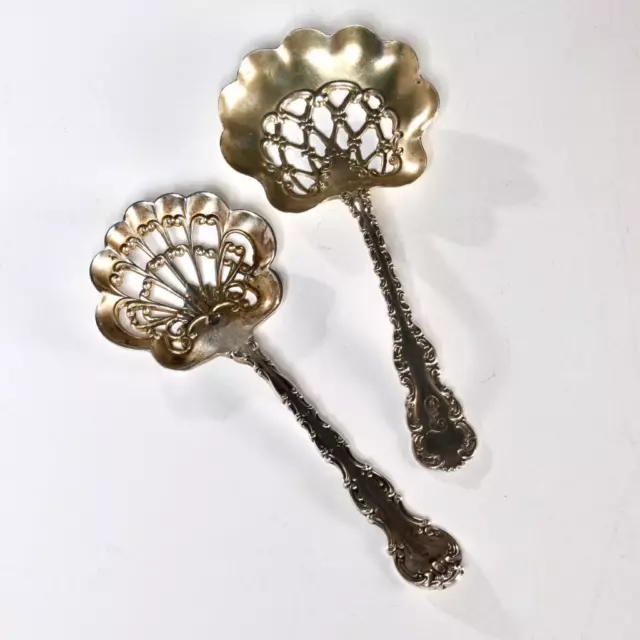 Two (2) Sterling Silver Pierced Slotted Nut Bonbon Spoons Vintage