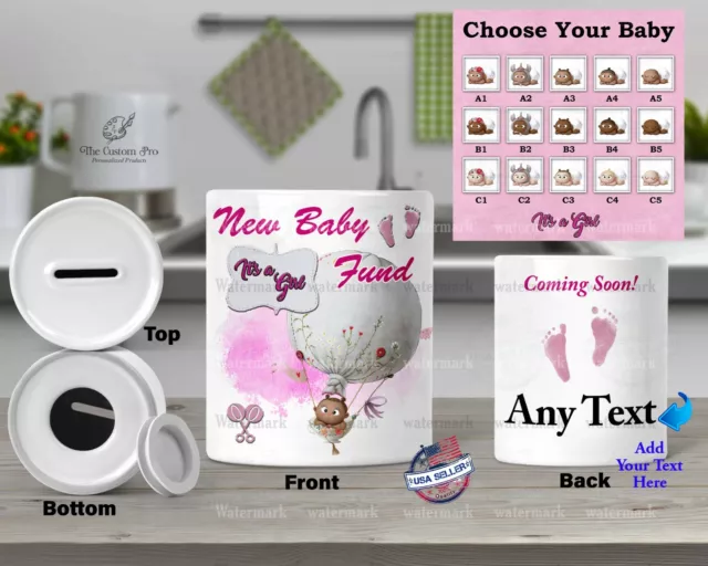 New Baby Shower Girl Balloon Personalized Ceramic Money box PIGGY Bank Penny Jar