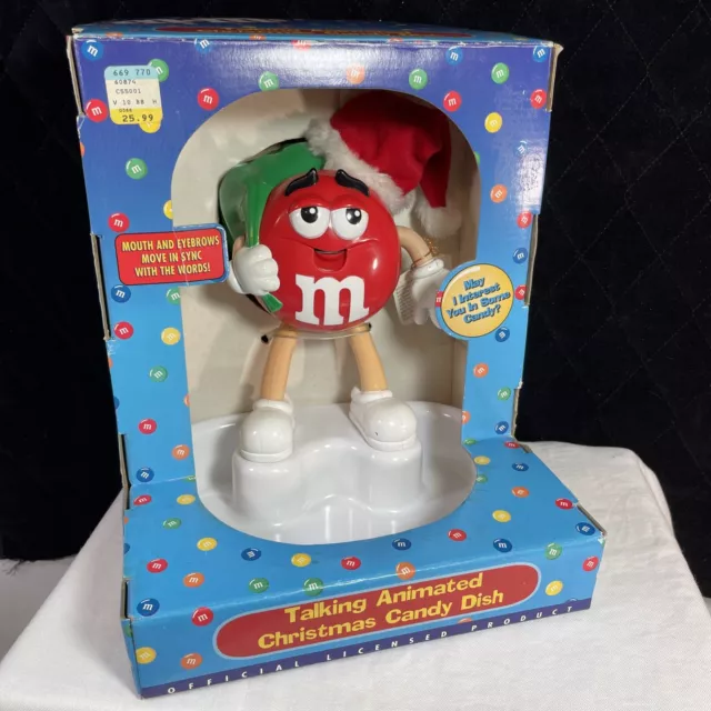 M&M's Talking animated Christmas candy dish Red NEW IN BOX