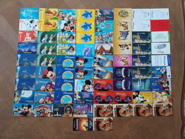 74 pass Euro Disney Disneyland Différents + Clef Hôtel + Cartes Jeu TTB