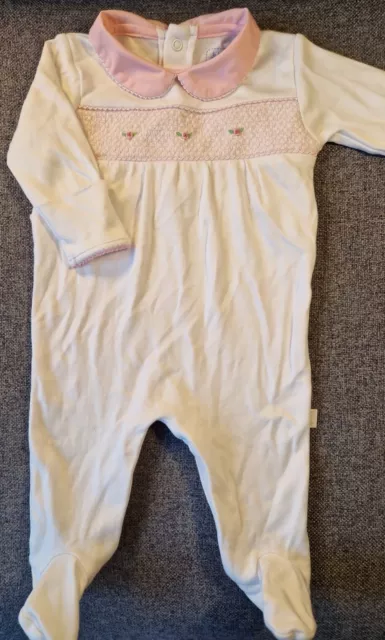 Jojo maman bebe baby girls smocked Sleepsuit 3-6 Months floral collared 310