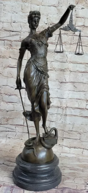 25" Alto Bronce Persiana Justicia Law Mármol Estatua Dama Escala Escultura Nuevo
