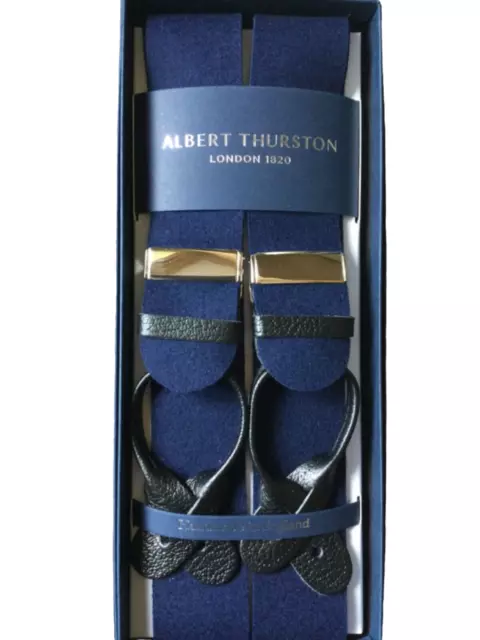 Albert Thurston Navy Blue boxcloth Braces black leather ends  Silver fittings