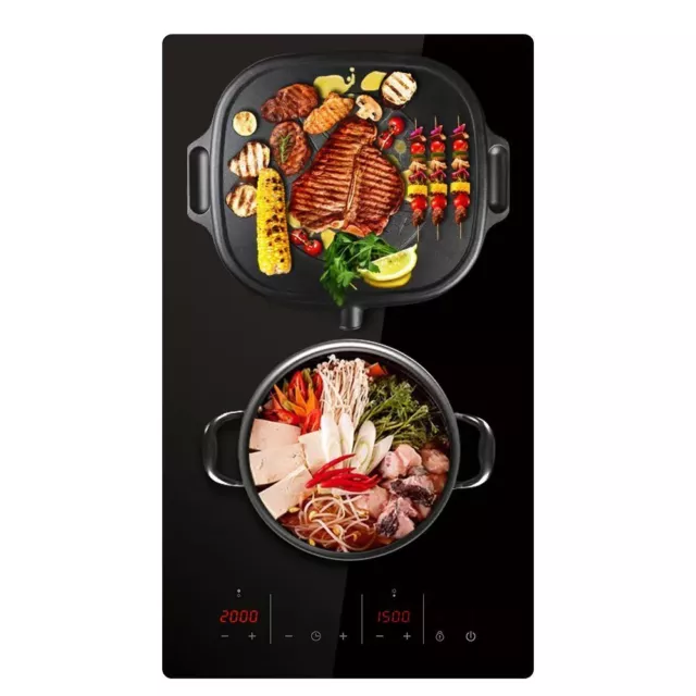 Portable 30cm Electric Ceramic Hob with Plug-in,Built-in Cooktop 2 Zones 3000W