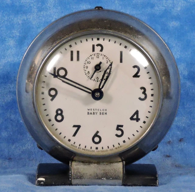Vtg. 1940s Westclox BABY BEN Nickel Wind-Up Alarm Clock #61-R- Working