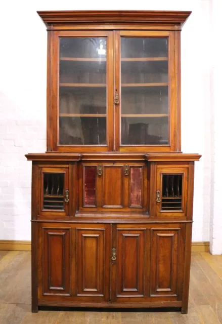 Antique Victorian secretaire writing bureau - glazed bookcase display cabinet