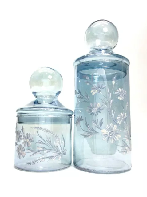 Pair of Vintage Hand Enameled Lustre Glass Canisters Jars