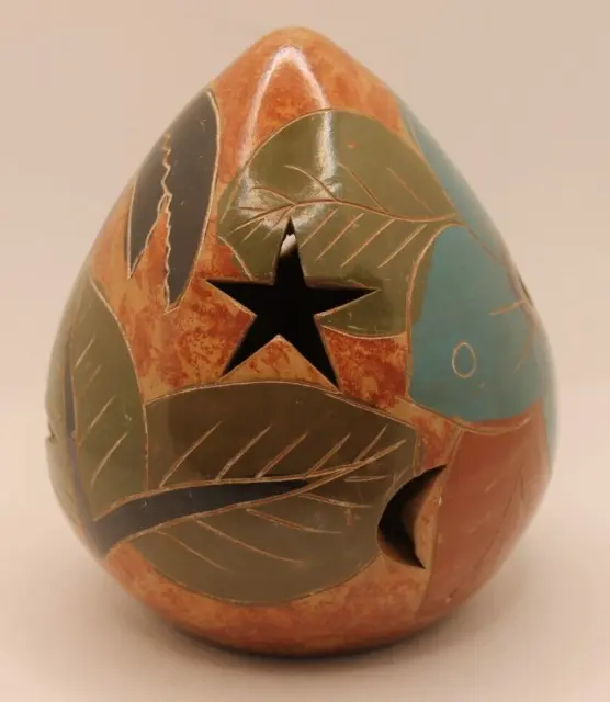 Toucan Flowers Nicaragua Art Pottery Luminary 4.25" Cut & Pierced Moon & Stars 3