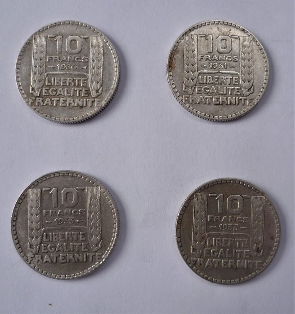 Lot 4 pièces en argent 10 Francs Turin années 30,31,33,33