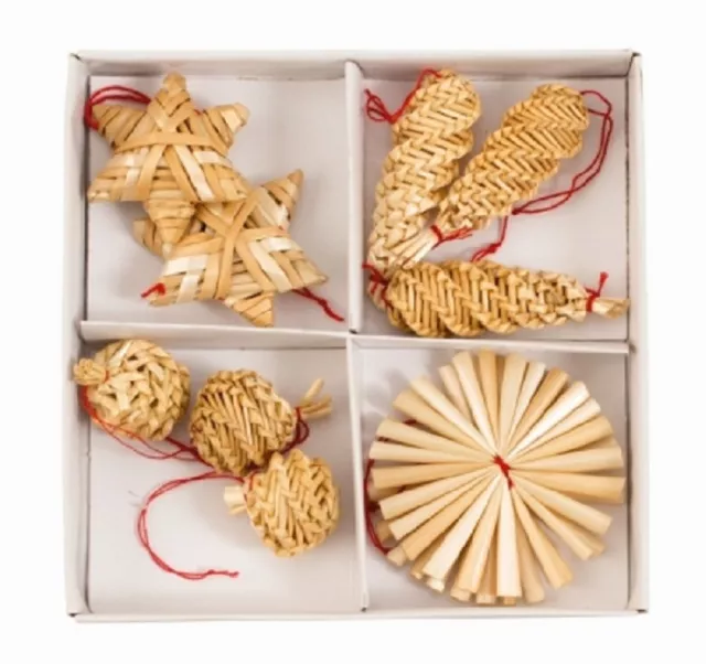 10 Festliche Strohsterne, Zapfen, Sterne Weihnachtsbaum Christbaumschmuck - 8801