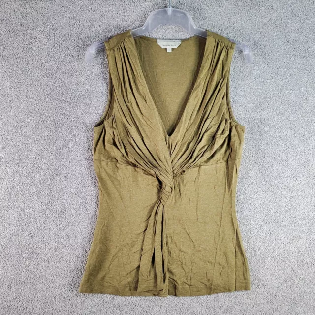 VERONIKA MAINE Top Blouse Womens Small Green V-Neck Sleeveless Knot Front Ladies