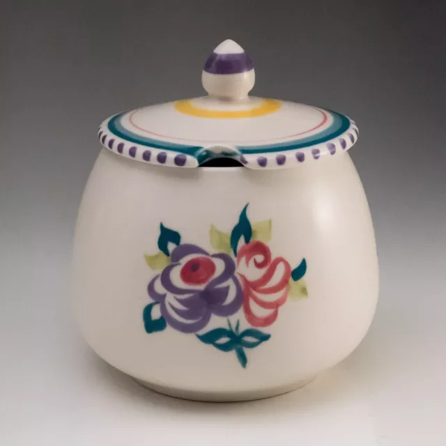 Poole Pottery Traditional Ware Sugar Bowl Post War Signed Hand Painted Ceramic