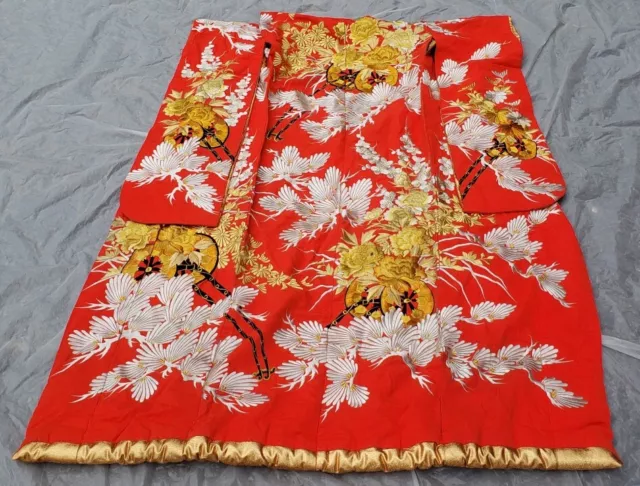 Vintage Japanese Wedding Uchikake Kimono Embroidered Red Gold Silver Floral Excl