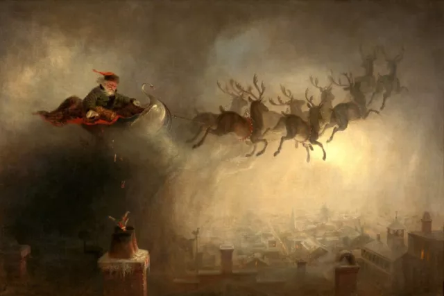 Santa Claus Sleigh and Reindeer : William Holbrook : Archival Quality Art Print