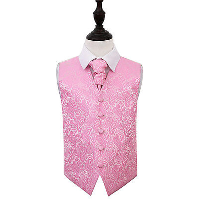 DQT Floral Paisley Baby Pink Boys Wedding Waistcoat & Cravat Set