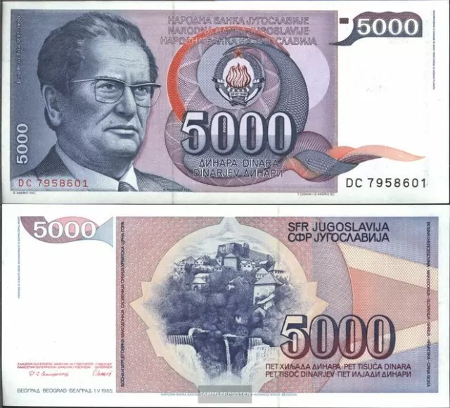 Yugoslavia Pick-number: 93a mint UNC 1985 5.000 Dinara